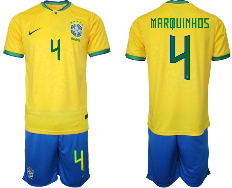 Men 2022 World Cup National Team Brazil home yellow 4 Soccer Jerseys